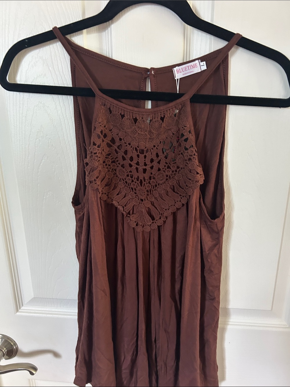 Brown Crochet-Front Camisole Tank